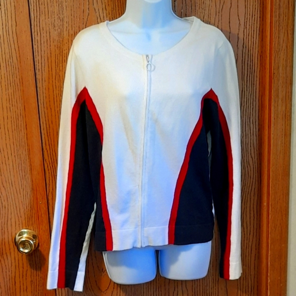 CB Design White Black Red Sweater size Large